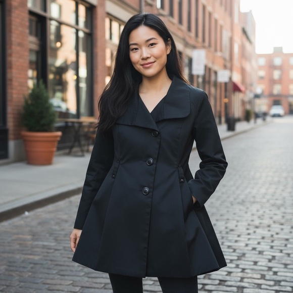 Jonathan Stone Black Fit and Flare Trench Coat Women's Size Large - Picture 1 of 11